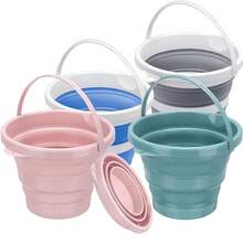 Collapsible Bucket, Capacity 1.3 Gallon/5l And 2.6 Gallon/10l, Space-Saving, Portable Foldable Bucket, Multipurpose For Home, Outdoor, Car Washing, Camping, Fishing - Multiple Colors Available - Beige - View 10