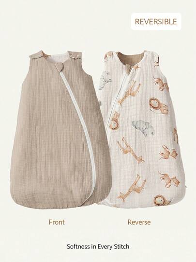 Cozy Pixies 1 Baby Sleeping Bag, Double-Sided Coffee Lion Deer Party Print Pattern, Soft And Comfortable, Suitable For Newborns, Certified By Oeko-Tex