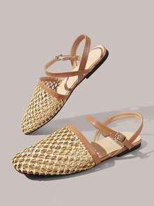 Styleloop Women's Flat-Soled Shoes, Straw Fabrics, Mary Jane, Bohemian Vacation Style Wear, A Must For Summer Travel, Breathable And Versatile - Brown - View 7