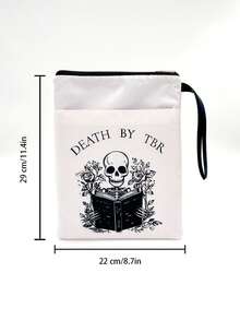 1PC Zipper Book Cover Skull Rose Print White Protective Portable Storage Pouch For Students Teachers Waterproof Dustproof Scratchproof Lightweight Anti Wrinkle School Office Travel Essential Gift - multicolor - View 5