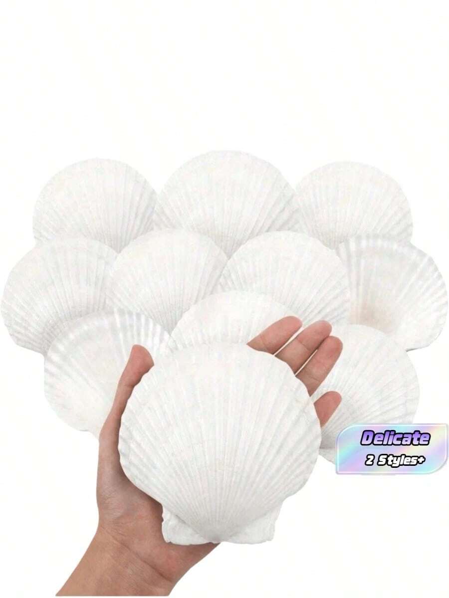 10 PCS Large Artificial Scallop Shells, 4''-5'' (10-12cm) & 2''-3'' (5-8cm) – Faux White Seashells For Crafts, DIY Painting, Baking Decor, Beach Wedding Decorations, Ocean Themed Parties, Home Decor, Beach Party, Birthday Gifts - 10Pcs - View 1
