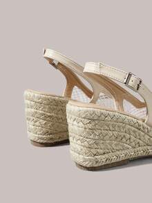 Styleloop Women's Wedge Heel Platform Shoes, Straw Platform, Lace Upper, Bohemian Style, Travel Essentials, Summer Wear, Vacation Atmosphere - Beige - View 10
