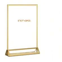 3/6pcs Gold Photo Frame, Acrylic Sign Holder Double-Sided Gold Photo Frame T-Shape 4x6"/5x7"/6x8", Used For Menu Holder Wedding Table Number Holder Home Photo Frame Event Display Photo Frame - T-gold - View 13