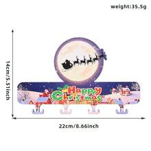 Santa Claus Reindeer Cartoon Wooden Hook No Drill Entryway Door Wall Decor Four Row Hanger Key Storage Rack Organizer Festive Holiday Home Party Xmas Decor Gift For Kids Adults Living Room Mantel Display - multicolor - View 9