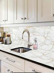 Gold Vein Self-Adhesive Marble Wallpaper, Removable Oil-Proof Waterproof Countertop Film, High Temperature Resistant Sticker For Kitchen, Peel & Stick No Residue, Cabinet Table Furniture Renovation - multicolor - View 8