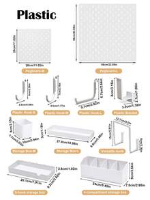 White Plastic Pegboard Wall Organizer Set With Shelves Hooks Storage Cups, DIY Splice Wall Mount Hole Display Rack, Easy Installation Space-Saving Storage For Stationery Photos Small Decor, Desk Wall Storage For Bedroom Study Office - White - View 13