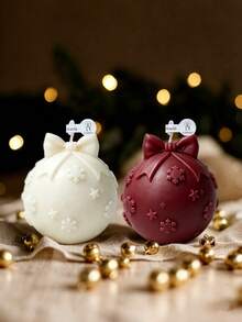 Muroi Mono Christmas Bow Tie Spherical Aromatherapy Candle, Snowflake&Star Patterns, With The Top Designed In An Exquisite Bow Tie Shape. Available In A Variety Of Soft Colors, It Is Suitable For Home Decoration And Creates A Warm And Healing Festive Atmosphere - Snowflake bow christmas ball - View 7