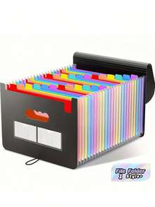 1pc 25 Pocket Folder Organizer Portable Plastic File Box Paper Document Bill Receipt Storage Art Supply Multi Permanent File Holder For Office School Home Use - Multicolor - View 1