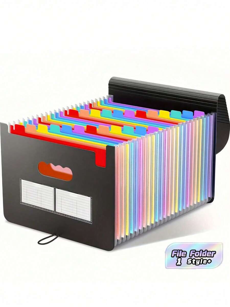 1pc 25 Pocket Folder Organizer Portable Plastic File Box Paper Document Bill Receipt Storage Art Supply Multi Permanent File Holder For Office School Home Use - Multicolor - View 1