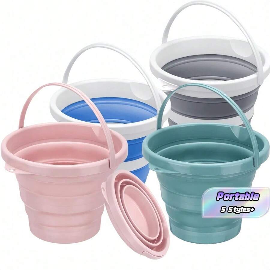 Collapsible Bucket, Capacity 1.3 Gallon/5l And 2.6 Gallon/10l, Space-Saving, Portable Foldable Bucket, Multipurpose For Home, Outdoor, Car Washing, Camping, Fishing - Multiple Colors Available - Beige - View 1