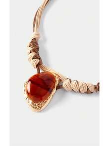 Noxbound Bohemian Holiday Amber Resin Handmade Braided Rope Necklace - Beige - View 2