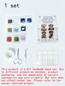 1套DIY串珠套件，可用於製作可愛3D牛裝飾品，附彩色珠子與說明書，創意手縫編織與藝術馬賽克串珠套件，適合成人、青少年與初學者 - A - 查看 14
