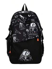 Astronaut Pattern Backpack, Large Capacity Zipper Closure School Bag, Adjustable Shoulder , Short Trip Bag, , Ideal For Daily Use, Outings, Travel, School, And Back To - Multicolor - View 11