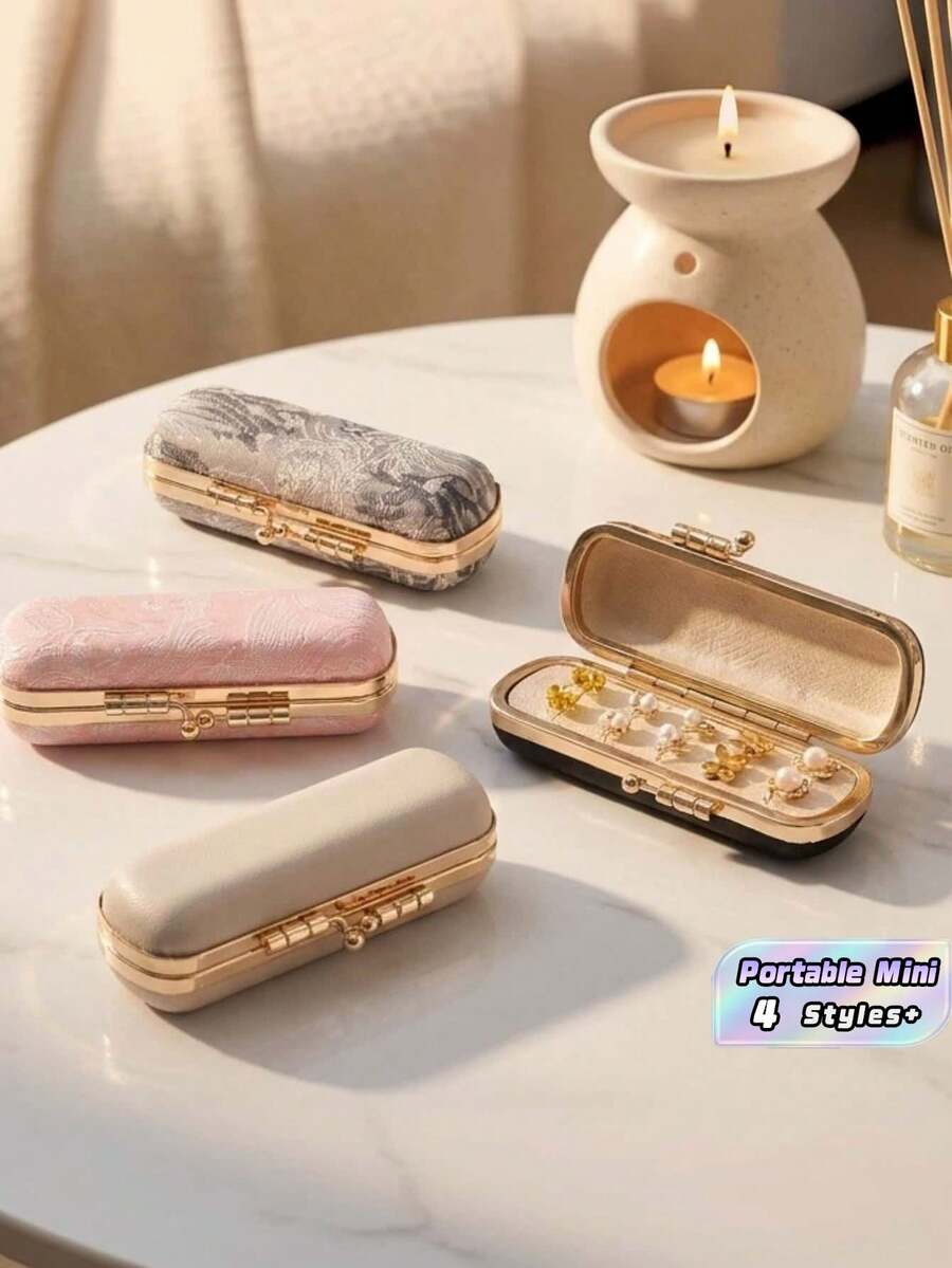 1PC Portable Mini Travel Jewelry Box Compact Earring Storage Case Small Velvet Organizer Pouch For Necklace Ring Bracelet Home Office Travel Carry On Gift - Multicolor - View 1