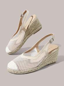 Styleloop Women's Wedge Heel Platform Shoes, Straw Platform, Lace Upper, Bohemian Style, Travel Essentials, Summer Wear, Vacation Atmosphere - Beige - View 3