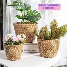 Woven Flower Pot, Nordic Style Rattan Flower Basket For Living Room, Balcony Decor, Potted Plants Home Decor Vase Room Decor Flower Vase Glass Vase - Coffee Brown - View 9