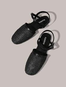 Styleloop Women's Flat-Soled Shoes, Straw Fabrics, Mary Jane, Bohemian Vacation Style Wear, A Must For Summer Travel, Breathable And Versatile - Black - View 3