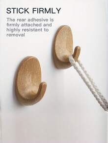 1Set Wood Grain Plastic Oval Self Adhesive Hooks No Drill Wall Mounted Strong Sticky Multi Purpose Hanger Rack For Kitchen Bedroom Bathroom Towel Robe Key Bag Coat Hat Umbrella Storage Organizer Decor - Multicolor - View 7