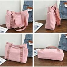 Unisex Casual Shoulder Bag, Large Capacity Handbag, Student Backpack, Solid Color Shoulder Bag, Gym Bag, Travel Bag, Suitable For School And Work - Pink - View 4