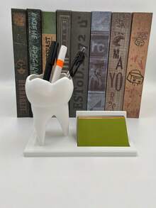 1PC Durable Resin Desk Pen Holder With Business Card Slot Tooth Shape Decorative Organizer For Office Desk Dental Clinic Dentist Gift Desktop Storage Rack Stationery Holder - multicolor - View 3