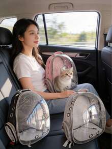Large Capacity Cat Backpack, Transparent Breathable Pet Carrier, Portable Cat Bag, Pc Material, Zipper Closure - Multicolor - View 9