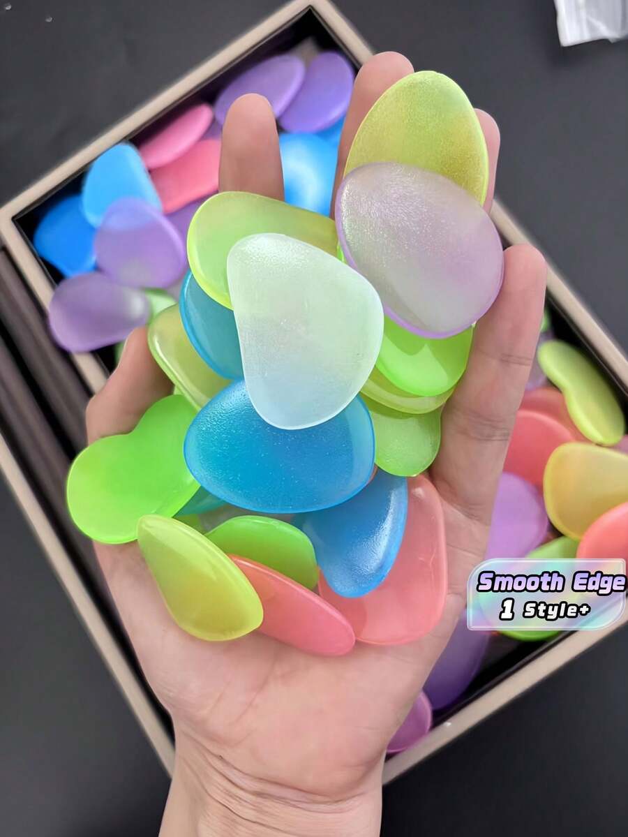 Glow In Dark Pebbles Flat Fluorescent Stones For Garden Aquarium Fish Tank Luminous Decorative Set Stacking Sensory - Multicolor - View 1