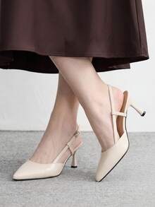 CUCCOO BIZCHIC 女款秋季時尚優雅杏色尖頭細跟slingback高跟鞋，通勤穿著 - 杏色 - 查看 4