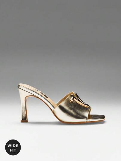 SHUZIA Sandal cao gót thời trang nữ mũi vuông, trang trí kim loại, kiểu xỏ chân