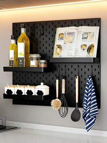 Black Pegboard Wall Organizer Kit With Hooks, Shelves And Storage Bins, Modular Wall Mount Hole Board Display Rack, Easy Install DIY Space Saving Storage For Desk Accessories Stationery Decor Gaming Bedroom Office Wall Decor - Black - View 9