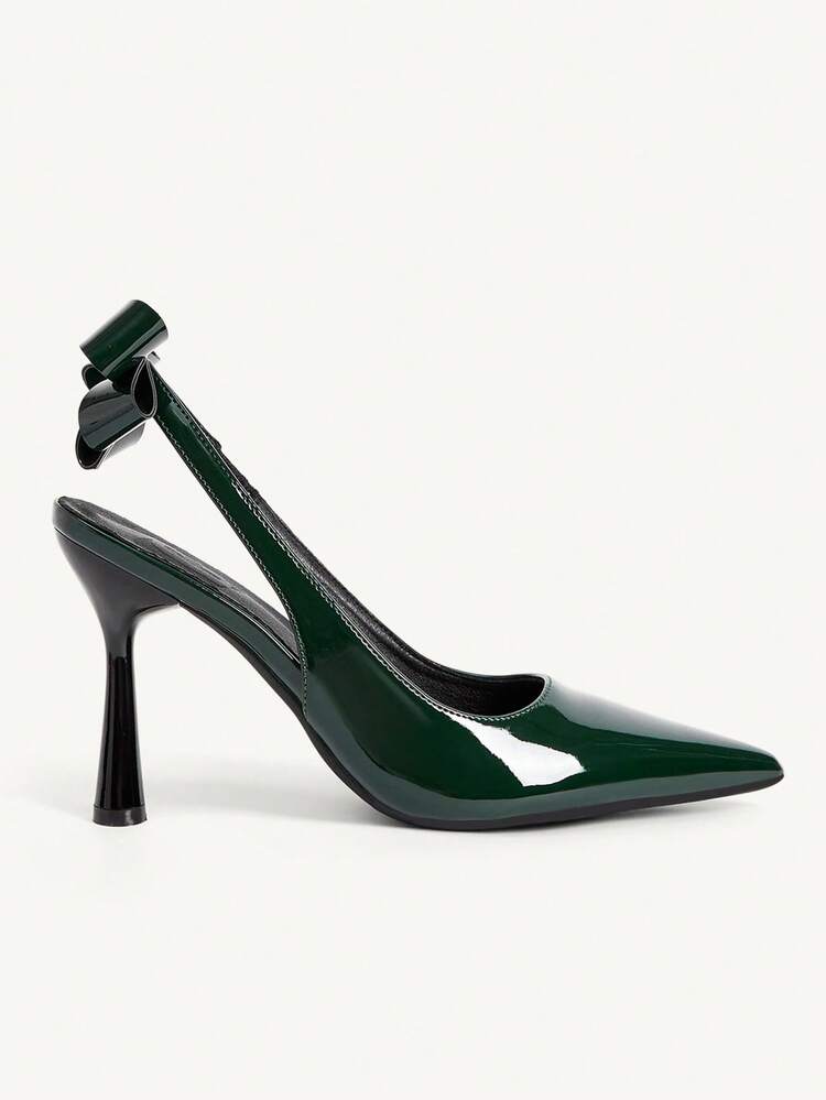 CUCCOO CHICEST Pointed Stiletto Shoes Back Bow Decoration Elegant And Comfortable Dinner Party Women's High Heels Fall Shoes - Dark Green - View 3