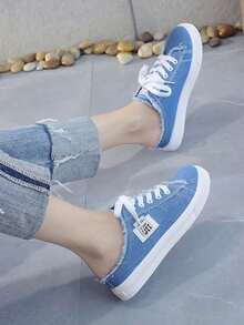 Women'S Casual Canvas Slip-On Flat Sneakers Loafer Shoes - Blue - View 6