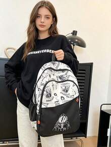 Astronaut Pattern Backpack, Large Capacity Zipper Closure School Bag, Adjustable Shoulder , Short Trip Bag, , Ideal For Daily Use, Outings, Travel, School, And Back To - Multicolor - View 5