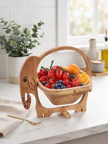 Cirelle 1pc Collapsible Wooden Fruit Basket, Animal Shaped Bamboo Folding Fruit Storage Bowl Countertop Tray - primary color - View 6