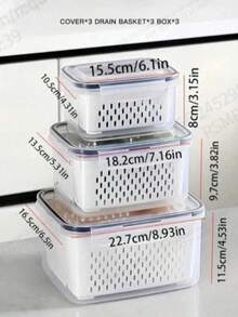 3 Sets Of Food Storage Boxes With Drain Baskets And Lids - Leak Proof, Refrigerator Compatible, Reusable Multifunctional Kitchen Storage Boxes Suitable For Fruits, Vegetables, And Food - Multi-colored. - View 7
