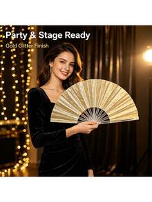 Shiny Ladies' Hand Fans, Large Party-Style Folding Fans, Birthday Theme Performances And Festival Ball Gifts - Multicolor - View 2