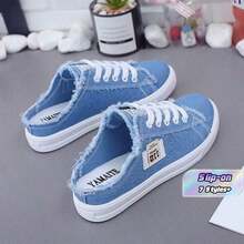 Women'S Casual Canvas Slip-On Flat Sneakers Loafer Shoes - Blue - View 1