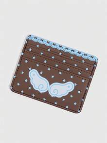ROMWE Anime 1Pc Y2K Style Star Wing Polka Dot Card Holder, Coffee Pink ID Card Wallet, Back To School Daily Mini Coin Purse - Blue coffee - View 3
