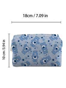 Care Bears Cartoon Blue Care Bear Print Makeup Bag, Sweet Star Heart Pattern Zipper Cosmetic Organizer Pouch For Travel Daily Use ﻿ - Blue - View 3