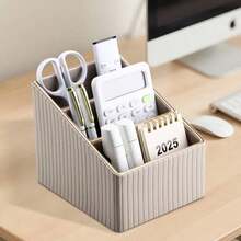 Luxury Vertical Striped 3-Slot Remote Control Box, Pu Leather Desktop Storage Organizer For Tv, Cd, Media Players, Controllers, And Office/Cosmetic Items, Back To School - Multicolor - View 11