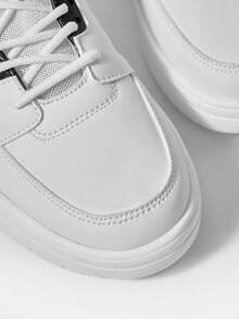 Vate Holiday Gift, Minimalist Comfortable White With Black Kpu Women's Casual Athletic Shoes For New Year & Valentine's Day, Urban Style Lace-Up Walking & Skateboarding Shoes Sports Shoes Casual Shoes Trainers - White - View 6