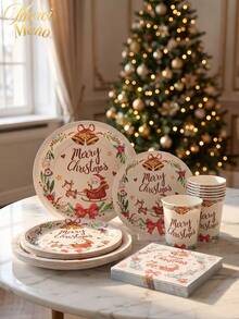 Muroi Mono 25/100 Pieces Of Disposable Party Supplies, Including Disposable Paper Plates, Napkins, Cups, Suitable For Dessert Service, Party Decorations, Various Events, And Gatherings, Including Christmas. - Style 4 - View 5