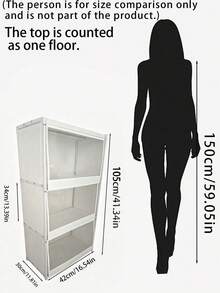 4 Layer 1pc Dustproof Storage Cabinet With Lid, Wardrobe, Bookcase, Storage Rack, Improves Space, Stable And Stylish, Easy To Assemble And Disassemble, Portable, Suitable For Living Room, Bedroom, Entrance, Office - Multicolor - View 5