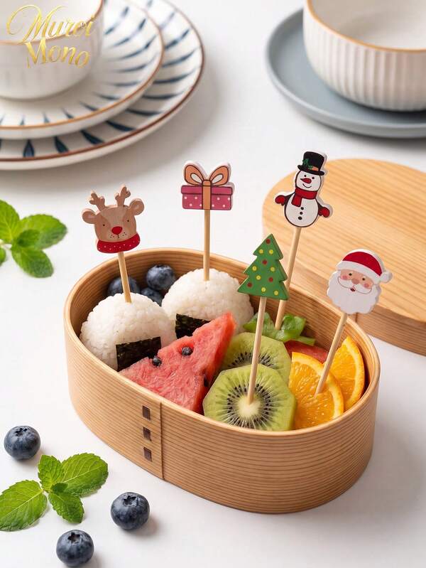 Muroi Mono 100 Pieces Of Food Sticks, Cake Sticks, Fruit Sticks, Various Colors, Various Styles, Decorate Party Cake Sticks, Suitable For Christmas Decoration Of Various Cakes, Desserts, Fruit Platters, As Well As Decoration Of Parties And Gatherings.