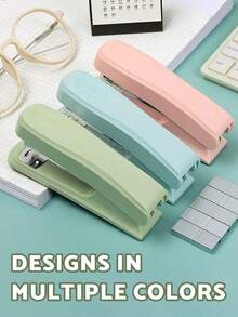 1pc Solid Color Office Stapler, Lightweight & Effortless Stapler, Multi-Function Binding Machine, Durable Stapler For Students, Back To School, School Supplies - Multicolor - View 2