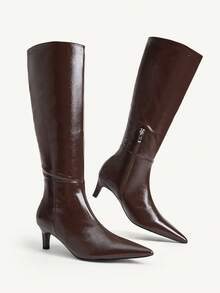 CUCCOO CHICEST Sexy Fashion Pointed Stiletto Casual Versatile Side Zipper Women's Brown Boots And Knee Boots Fall Boots - Coffee Brown - View 4