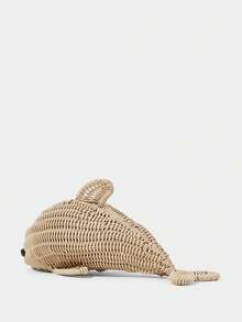 SHECARRY Women's Fashion Personality Fun Khaki Dolphin Shape, Summer Vacation, Seaside, Beach Hand-Woven Slash Shoulder Bag - skin tone - View 3