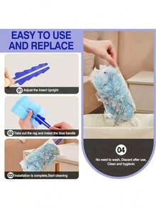 Set Kemoceng 10-in-1 yang Dapat Digunakan Kembali dengan Kepala Sikat yang Dapat Diganti, Pembersih Debu Genggam untuk Rumah, Furnitur, Elektronik, Tirai, Kipas Angin - Kit Isi Ulang Sikat Pembersih Debu Bebas Statis - Biru - View 5