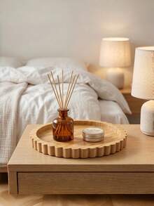 1PC Extra Large Wooden Thickened Widened Scalloped Edge Bohemian Brown Round Tray Multipurpose Organizer For Jewelry Watches Phones Keys Cups Perfume Aromatherapy Storage Home Office Desk Vanity Bathroom Gift Decor - Brown - View 10