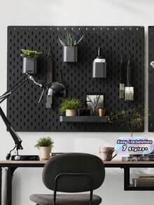 Black Pegboard Wall Organizer Kit With Hooks, Shelves And Storage Bins, Modular Wall Mount Hole Board Display Rack, Easy Install DIY Space Saving Storage For Desk Accessories Stationery Decor Gaming Bedroom Office Wall Decor - Black - View 1