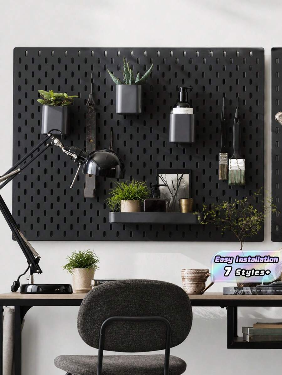 Black Pegboard Wall Organizer Kit With Hooks, Shelves And Storage Bins, Modular Wall Mount Hole Board Display Rack, Easy Install DIY Space Saving Storage For Desk Accessories Stationery Decor Gaming Bedroom Office Wall Decor - Black - View 1